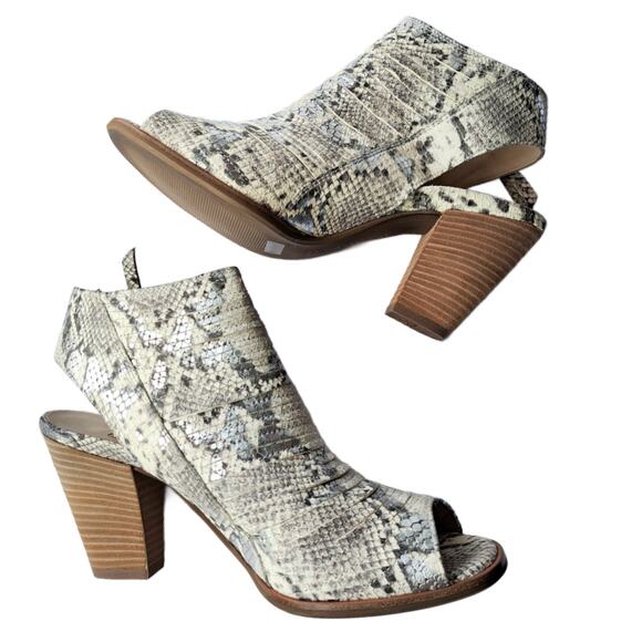PAUL GREEN Cayanne Peep Toe Sandal Bootie Block Heel 8.5 Gray Snake Leather - Picture 4 of 10